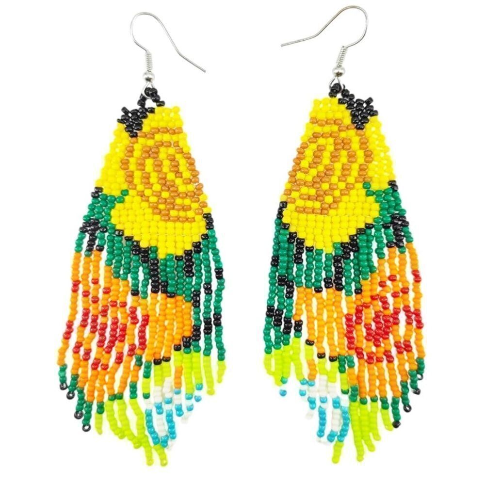 Flower Bohemian Seed Bead Tassel Dangling Statement French Wire Hook Earrings